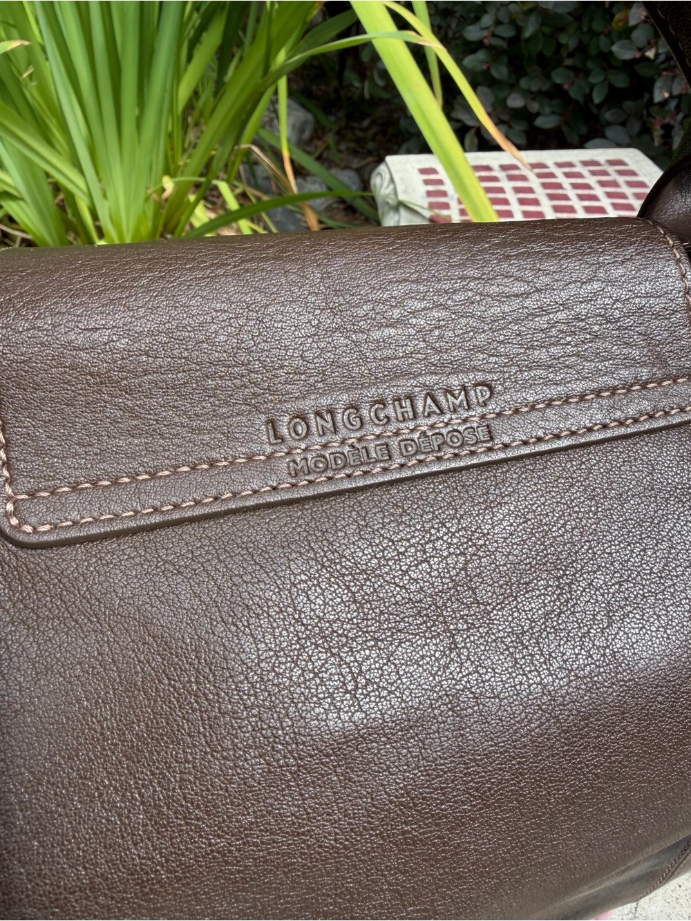 Longchamp Le Pliage Cuir Large Leather Top Handle Tote Dark Brown Shoulder Strap - Picture 4 of 13